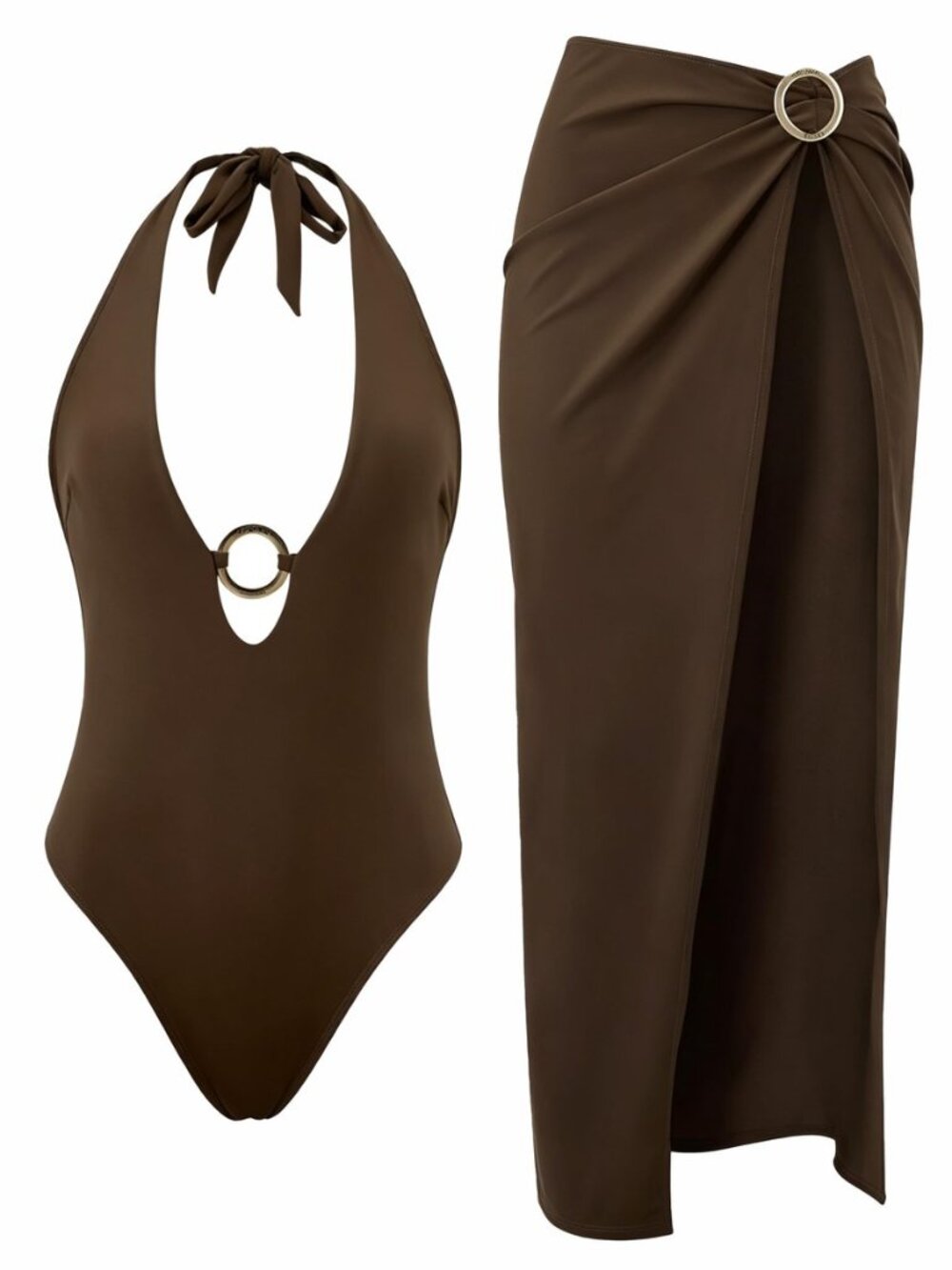 Women One Piece Tummy Control Swimsuit with Cover up Halter Bathing Suit